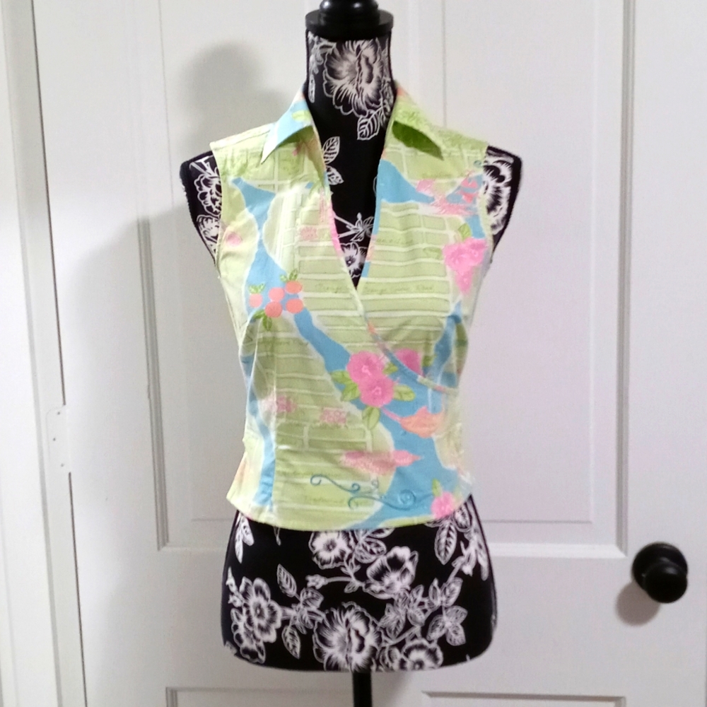 🏝VTG/RARE Lilly Pulitzer🏝 - "Via Lilly" Palm Beach Map Cropped Wrap Top
